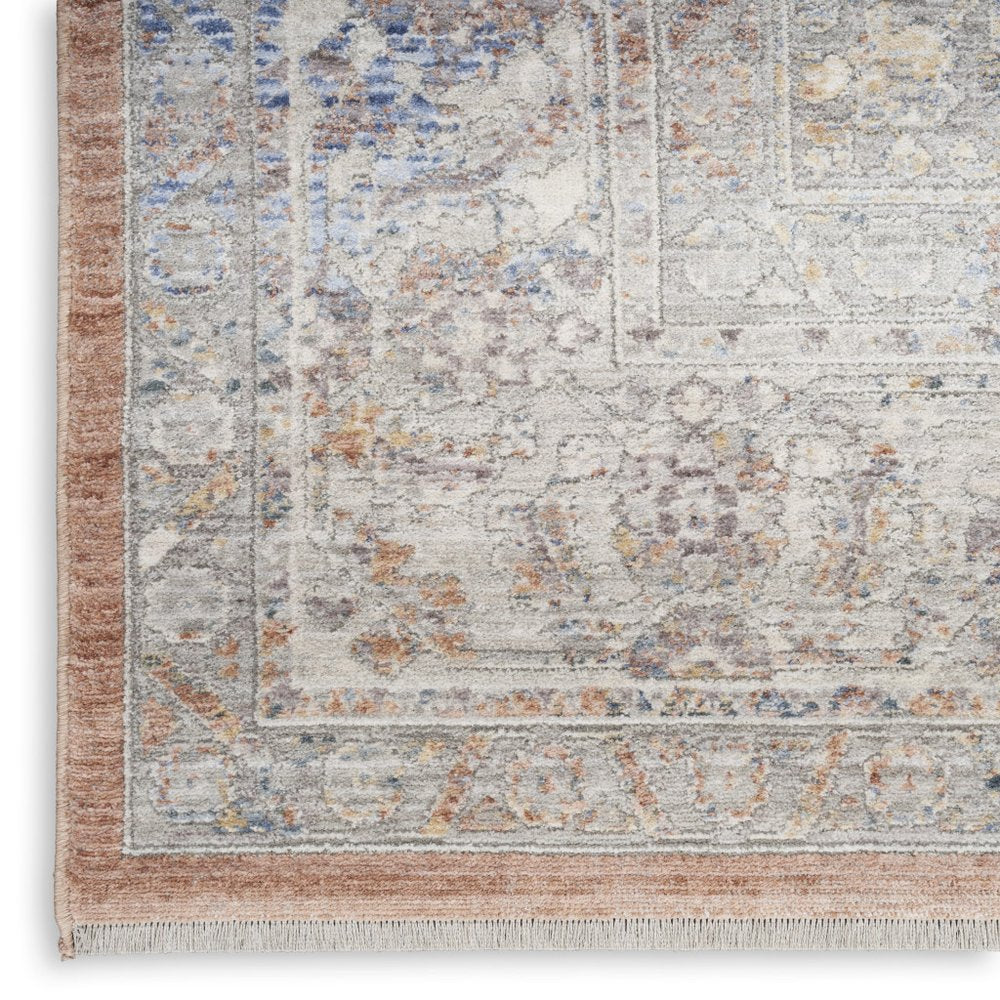 3' X 5' Brown and Blue Oriental Power Loom Distressed Area Rug