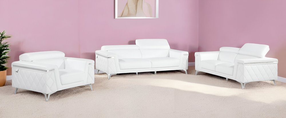 White Top Grain Leather Five Person Seating Set
