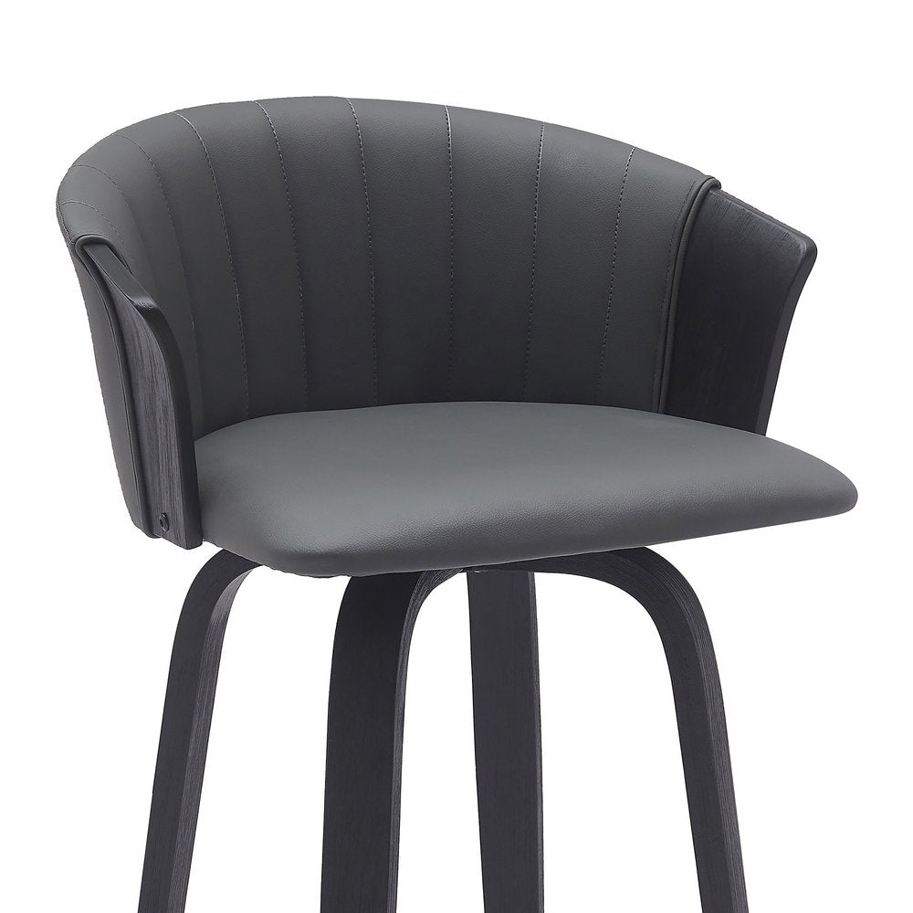 26" Gray and Black Faux Leather Counter Height Swivel Bar Chair
