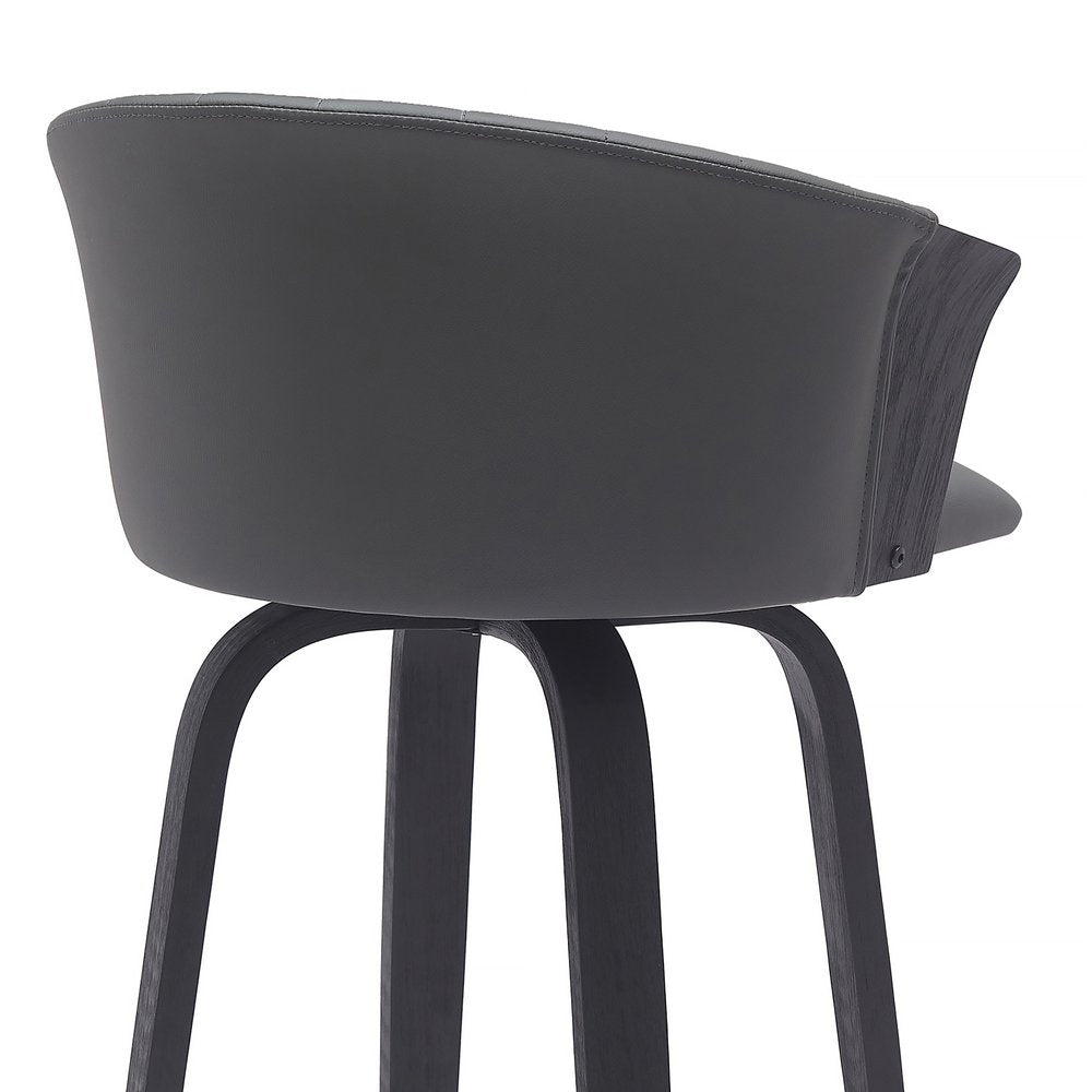 26" Gray and Black Faux Leather Counter Height Swivel Bar Chair