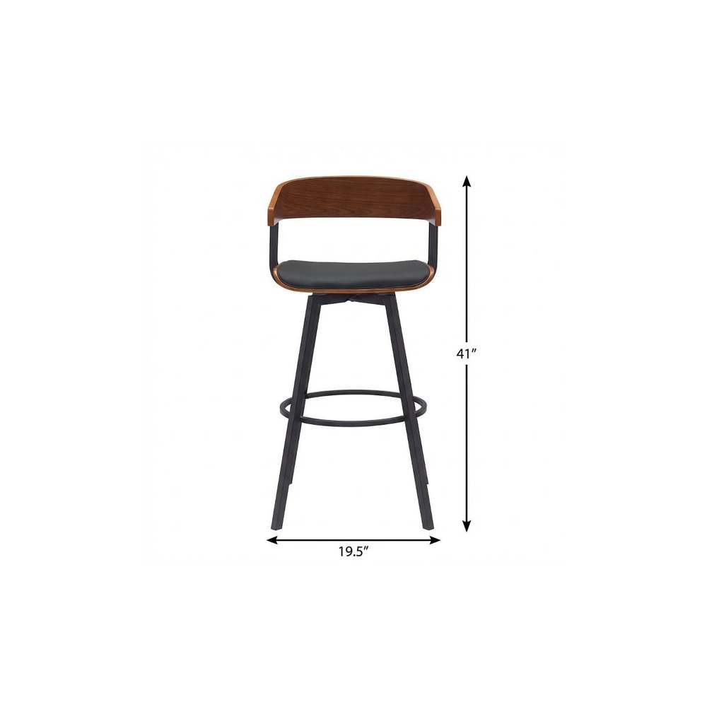31" Black Faux Leather And Fabric And Metal Bar Height Swivel Bar Chair