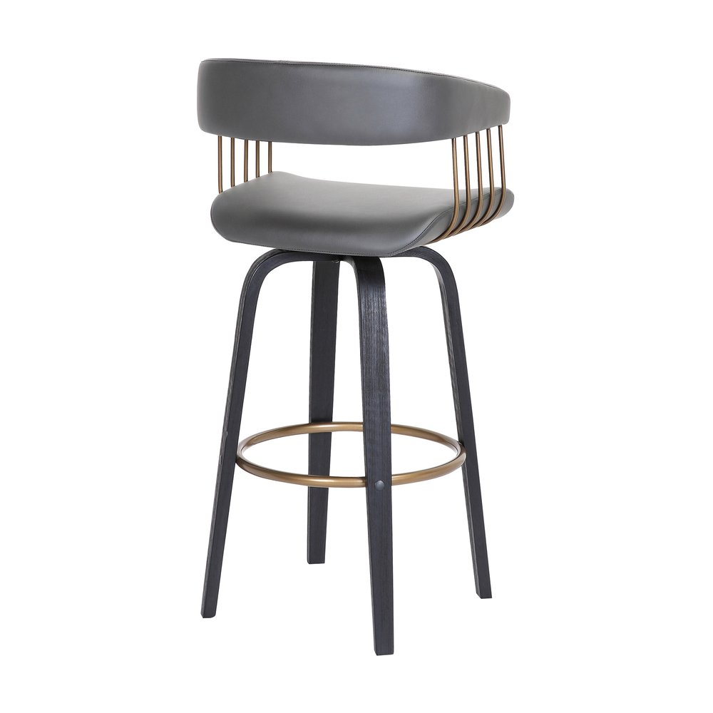 26" Gray And Black Faux Leather Swivel Counter Height Bar Chair