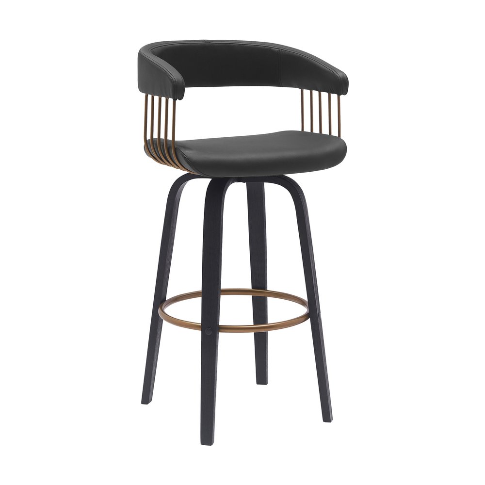 31" Black Faux Leather Swivel Bar Height Bar Chair