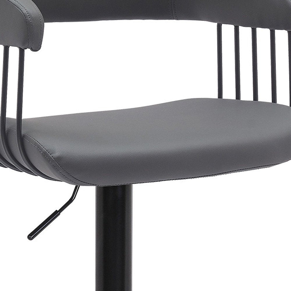 Gray and Black Faux Leather with Metal Swivel Adjustable Height Bar Chair