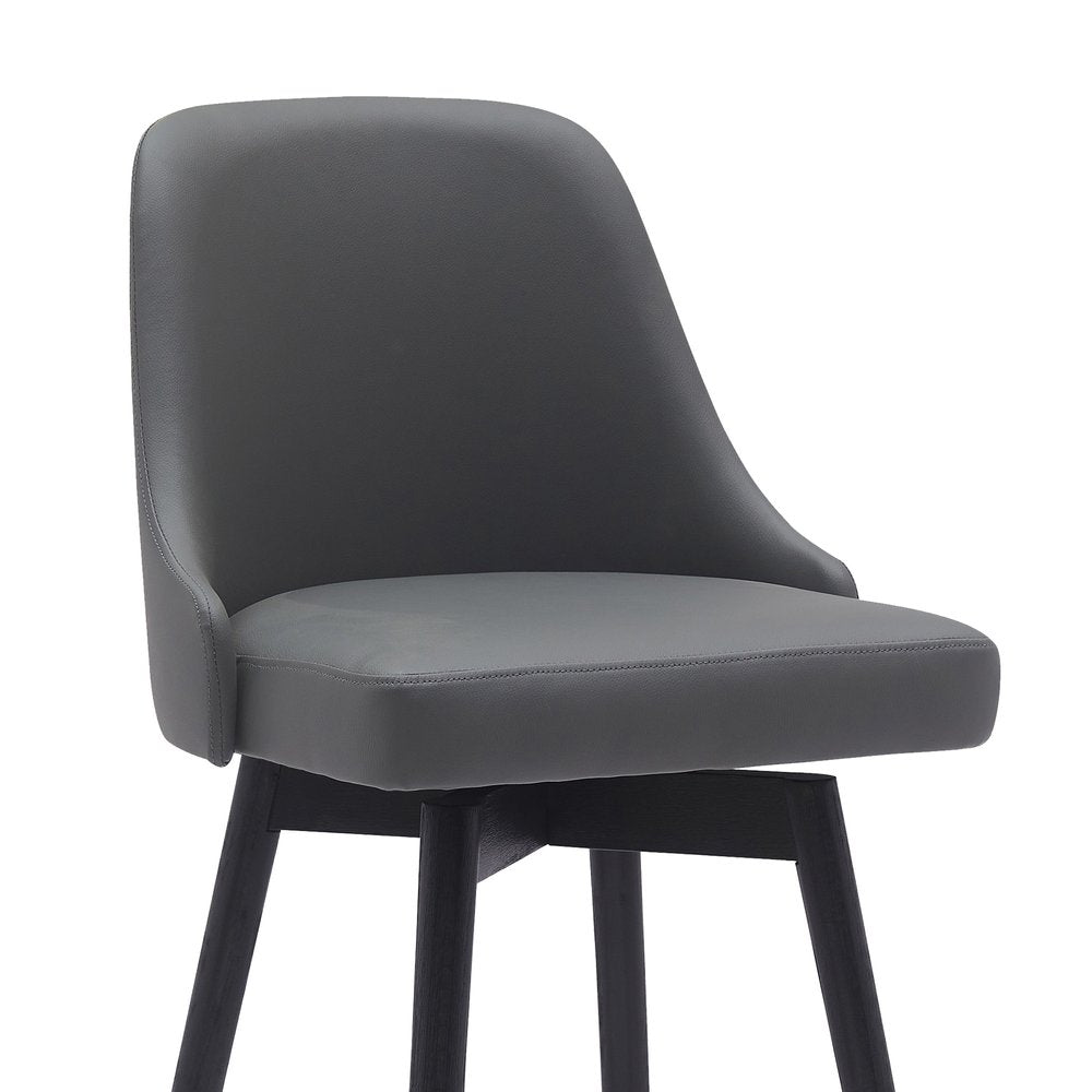 30" Gray and Black Faux Leather with Solid Wood Swivel Bar Height Bar Chair