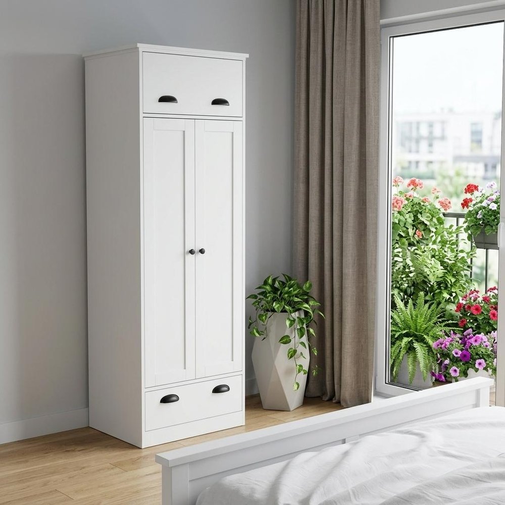 70" White Wood Three Door Single Drawer Combo Dresser