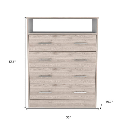 33" Oak Wood Four Drawer Dresser