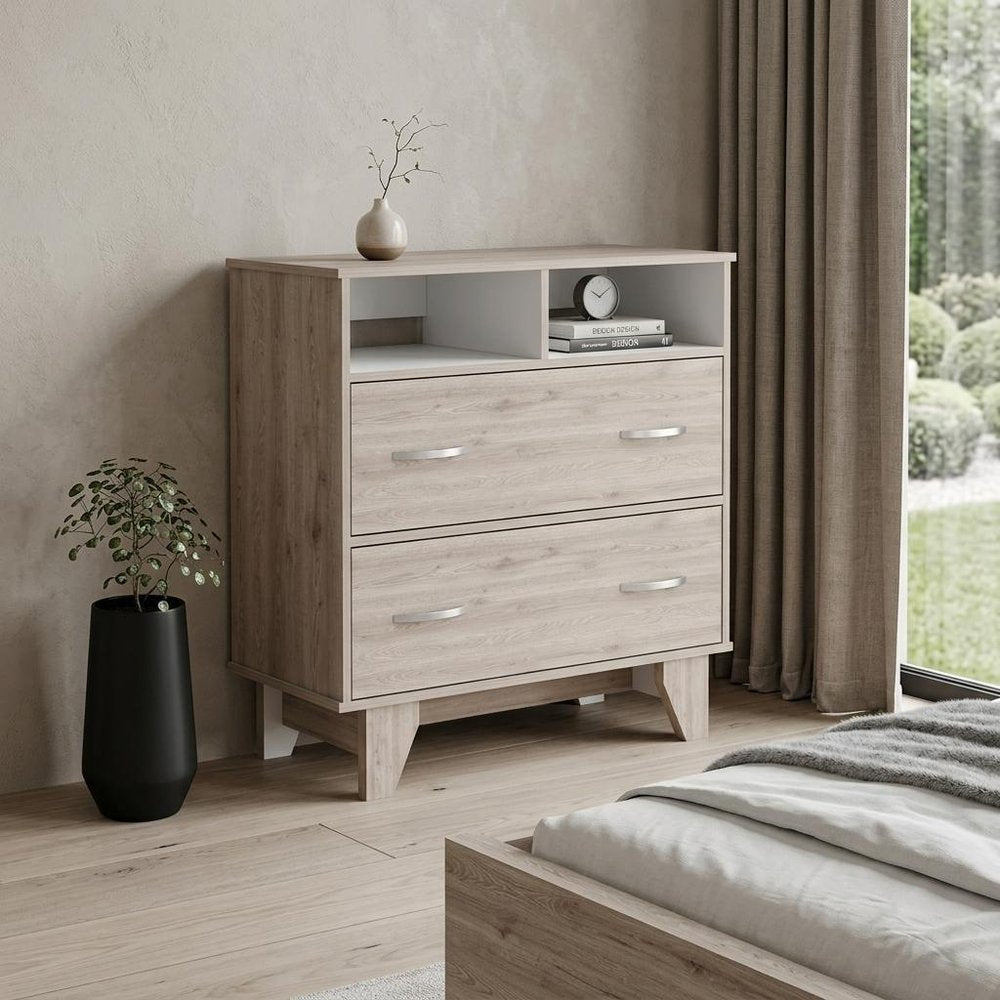 32" Oak Wood Two Drawer Dresser