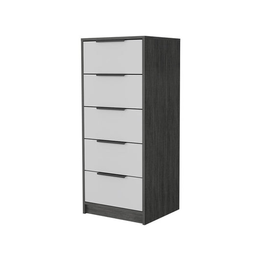 18" White And Gray Wood Five Drawer Dresser