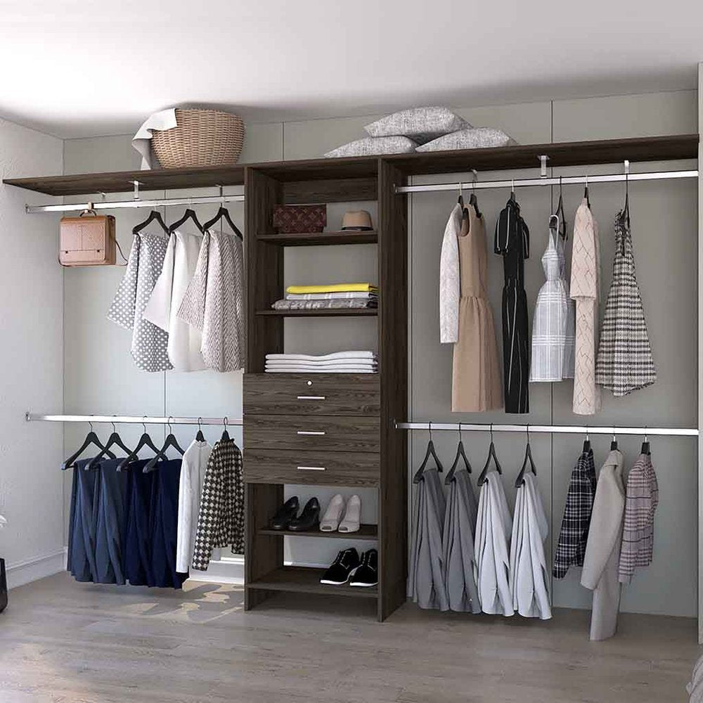 118" Dark Brown Wood Closet System