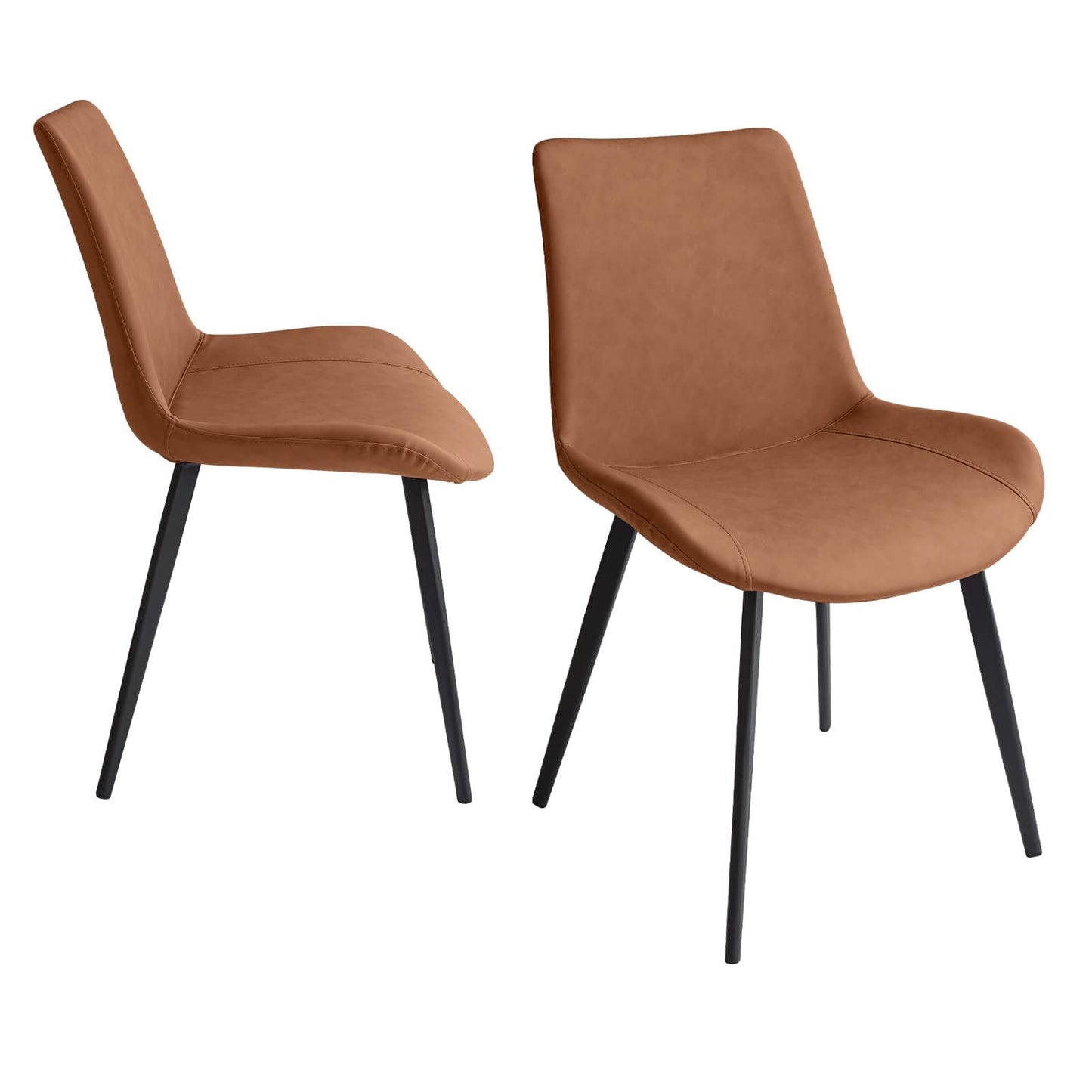 Set of Two Brown and Black Upholstered Faux Leather Dining Side Chairs