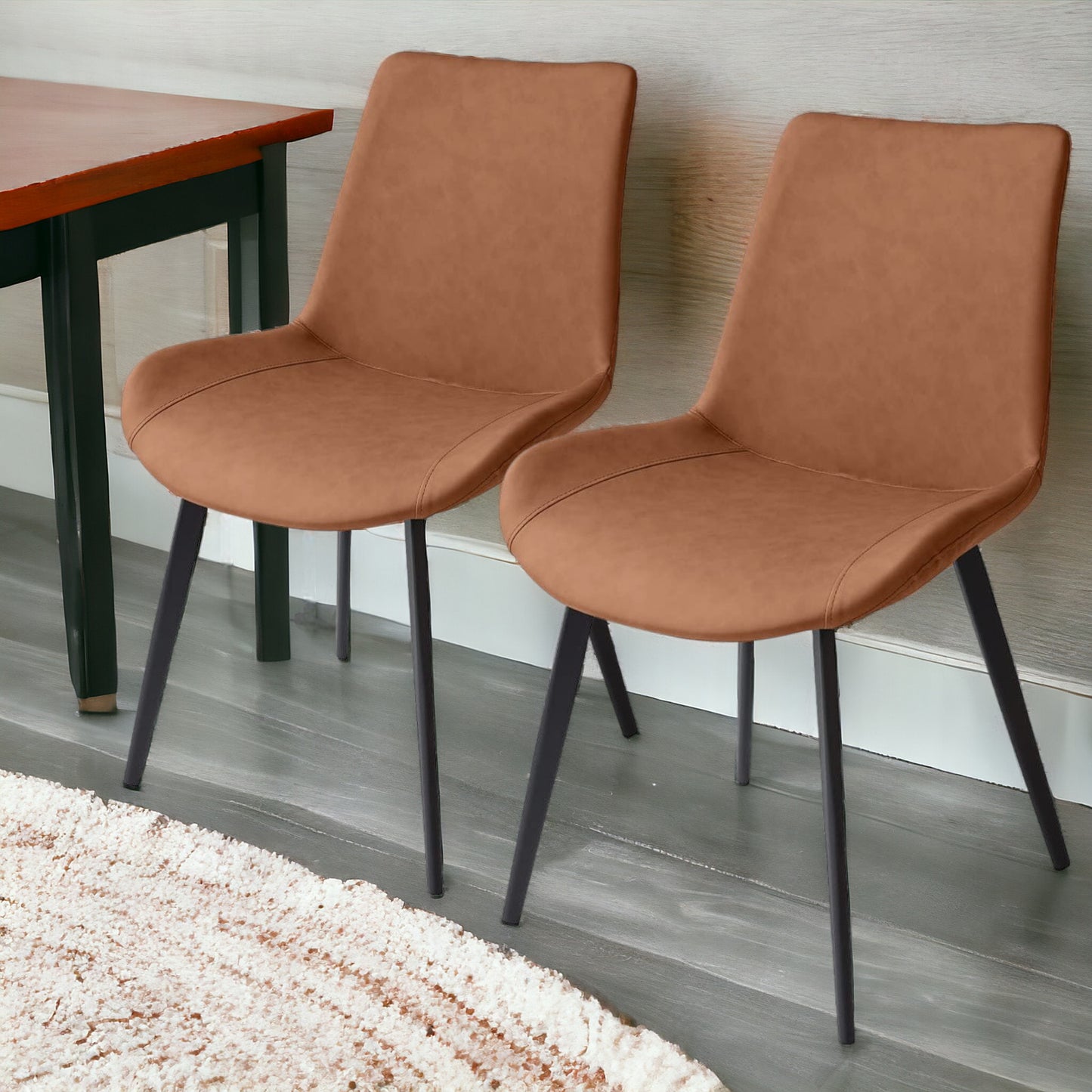 Set of Two Brown and Black Upholstered Faux Leather Dining Side Chairs