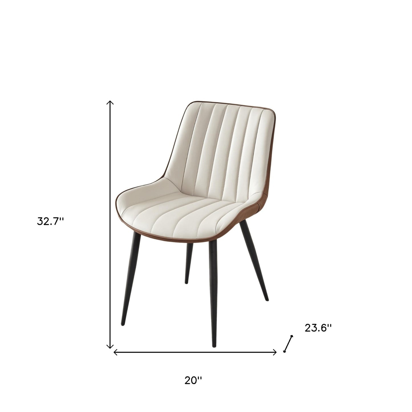 Set of Two Beige and Black Upholstered Fabric Dining Side Chairs