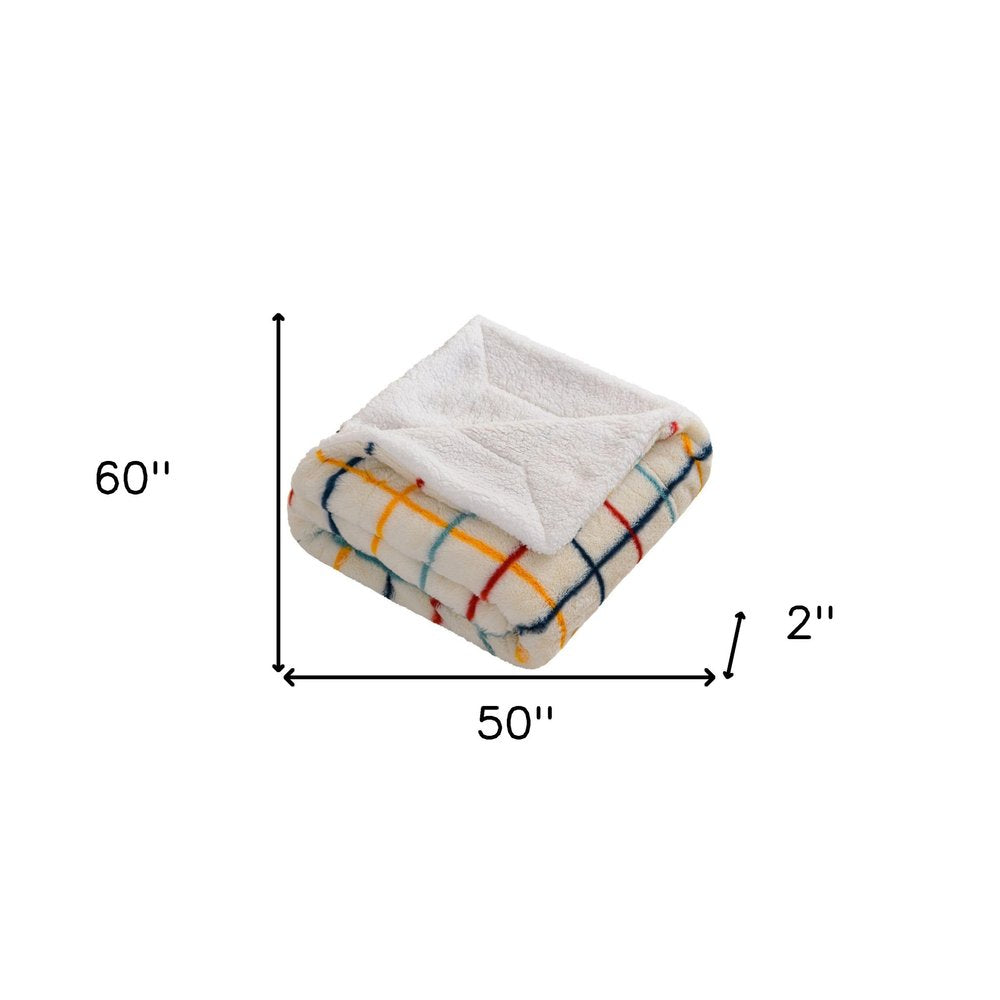 50" X 60" White Yellow and Green Faux Fur Geometric Plush Throw Blanket