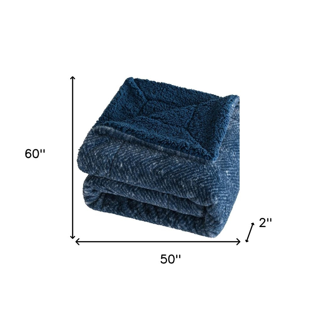 50" X 60" Oxford Blue Faux Fur Herringbone Plush Throw Blanket