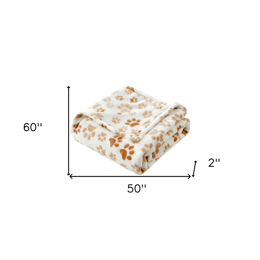 50" X 60" White and Gold Velvet Woven Animal Print Plush Throw Blanket