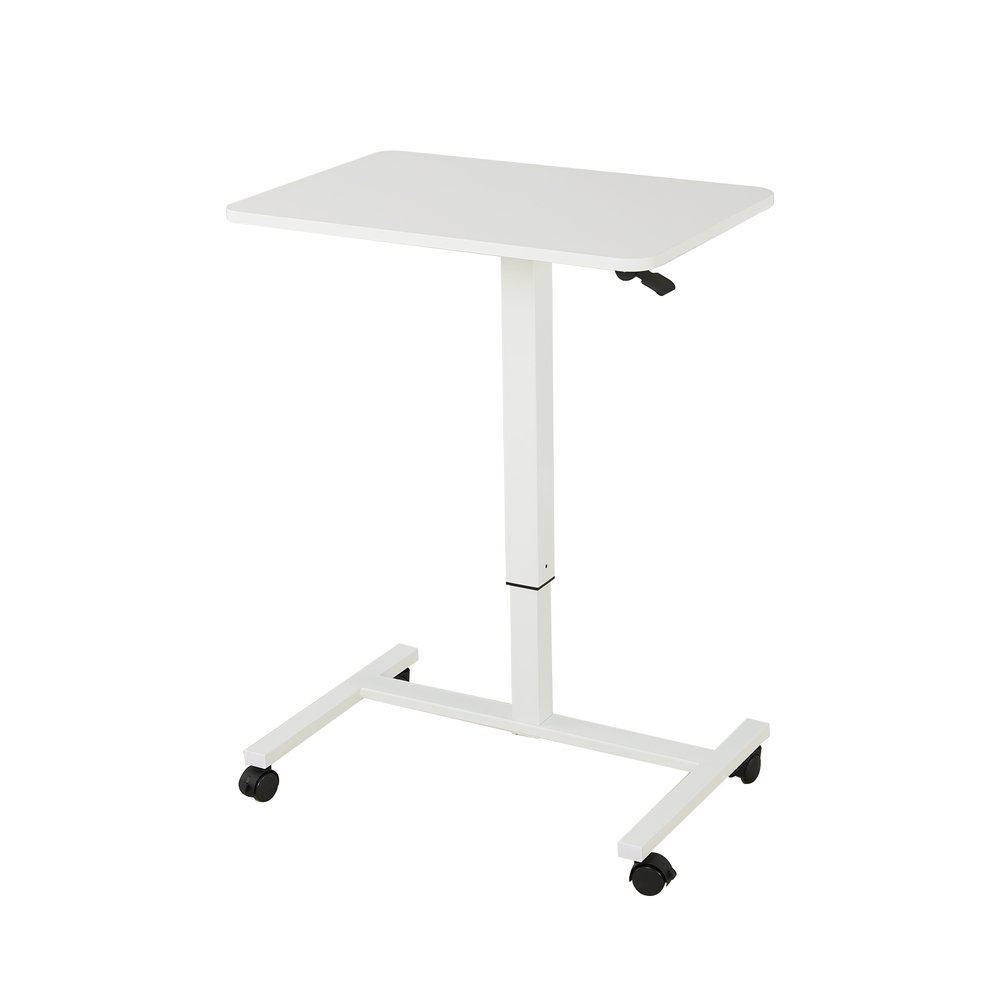 Adjustable White Wood and Stainless Steel Rolling Standing Desk