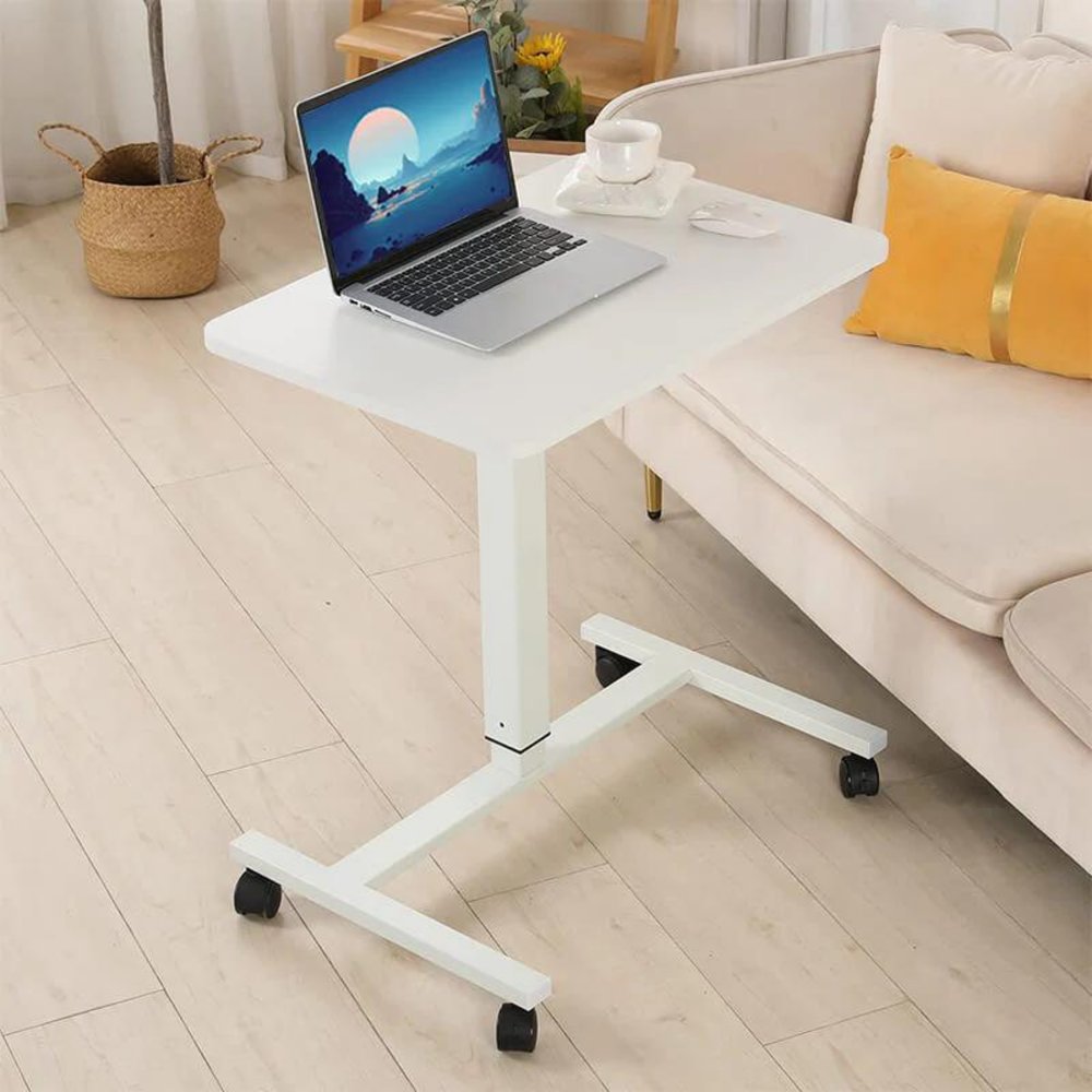 Adjustable White Wood and Stainless Steel Rolling Standing Desk