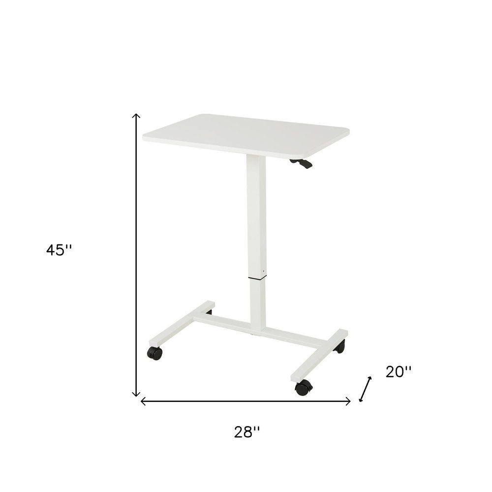 Adjustable White Wood and Stainless Steel Rolling Standing Desk