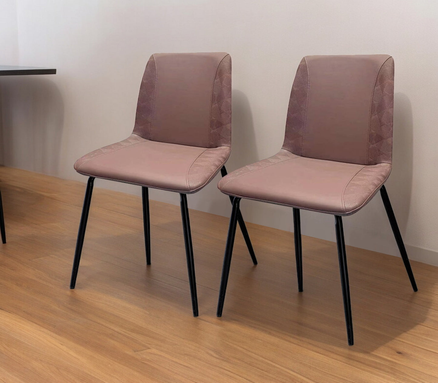 Set of Two Brown and Black Upholstered Faux Leather Dining Side Chairs