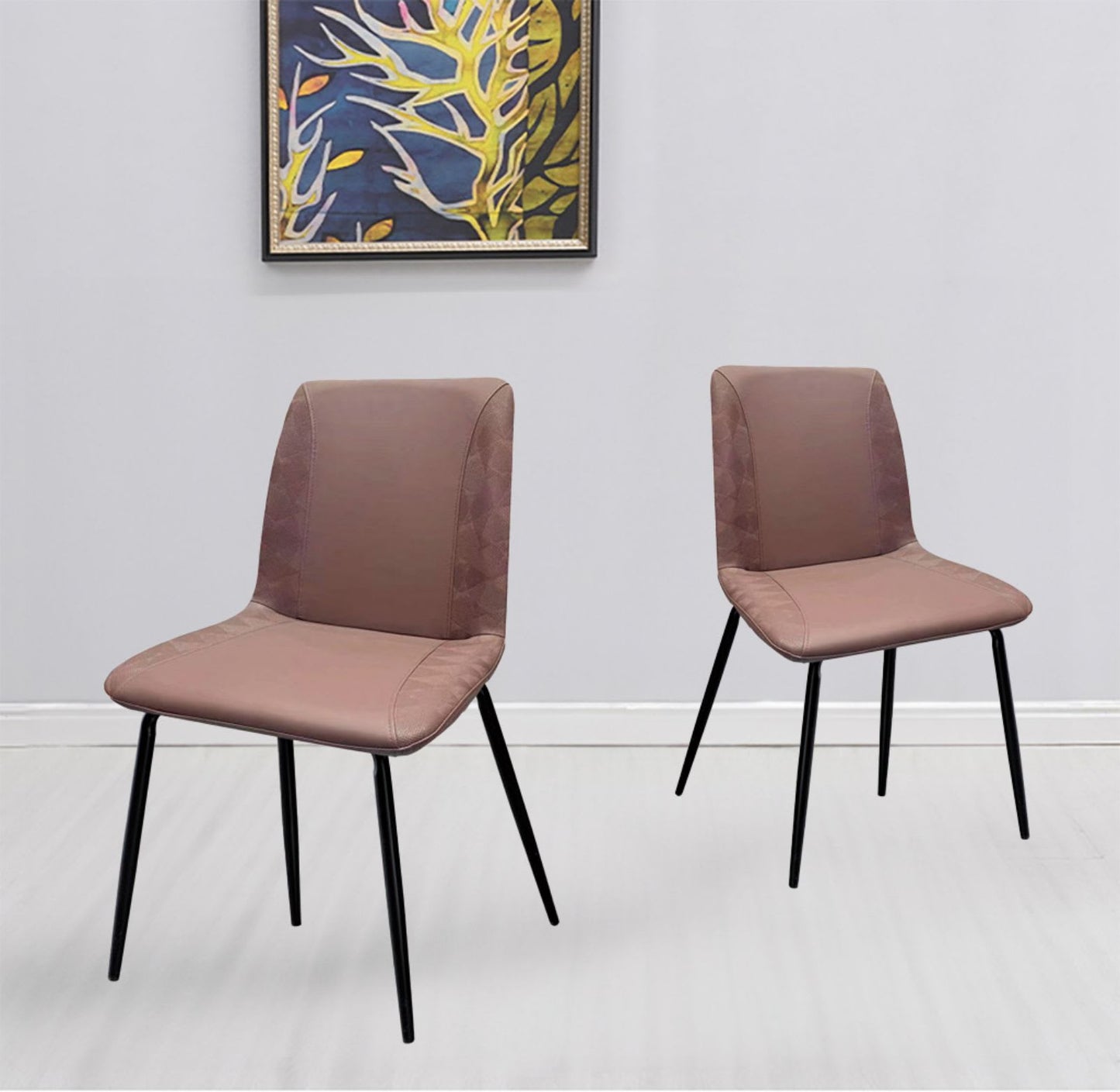 Set of Two Brown and Black Upholstered Faux Leather Dining Side Chairs