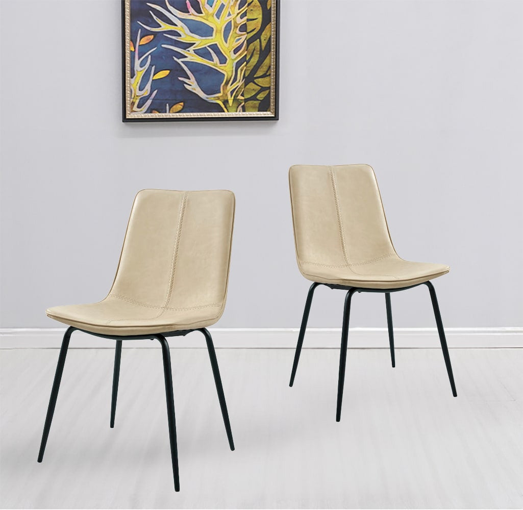Set of Two Beige and Black Upholstered Faux Leather Dining Side Chairs