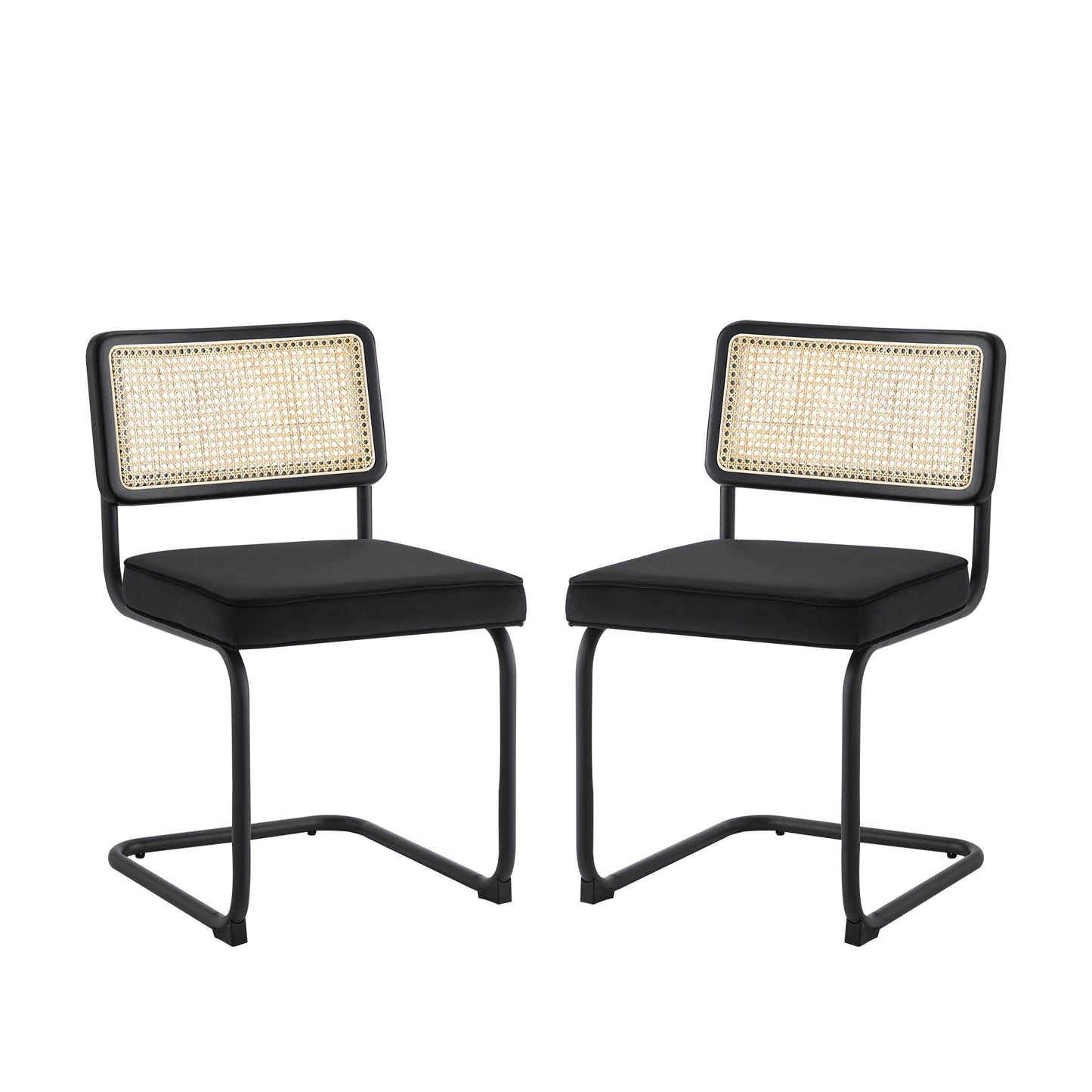 Set of Two Black Upholstered Velvet Dining Side Chairs