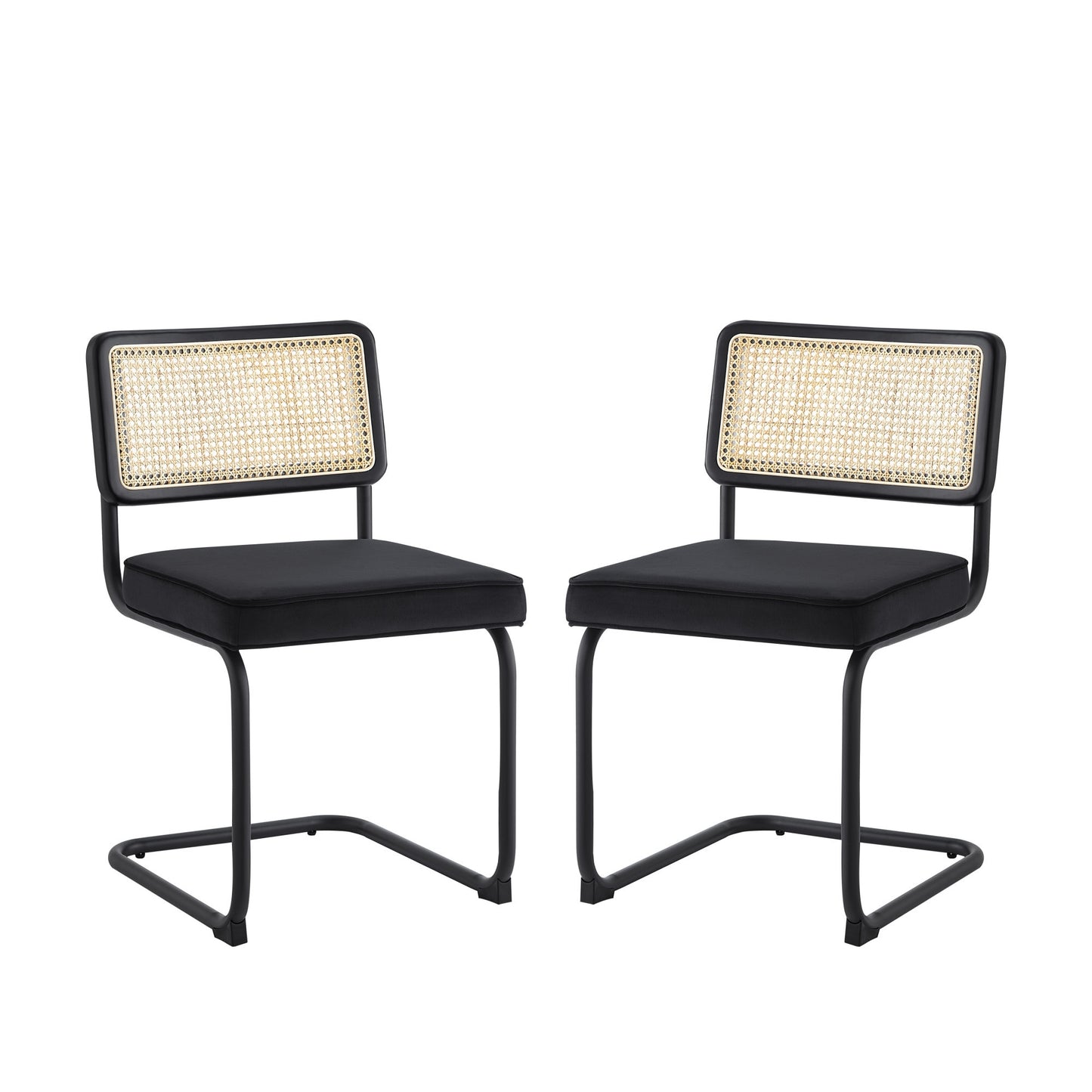 Set of Two Black Upholstered Velvet Dining Side Chairs