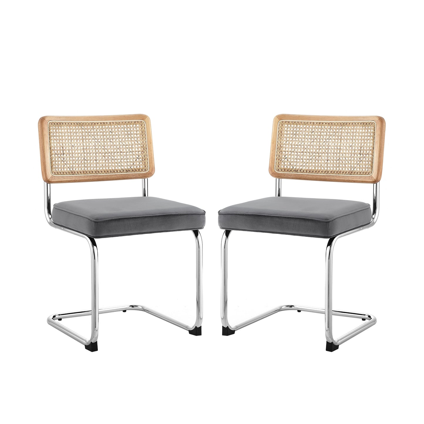 Set of Two Black Upholstered Velvet Dining Side Chairs
