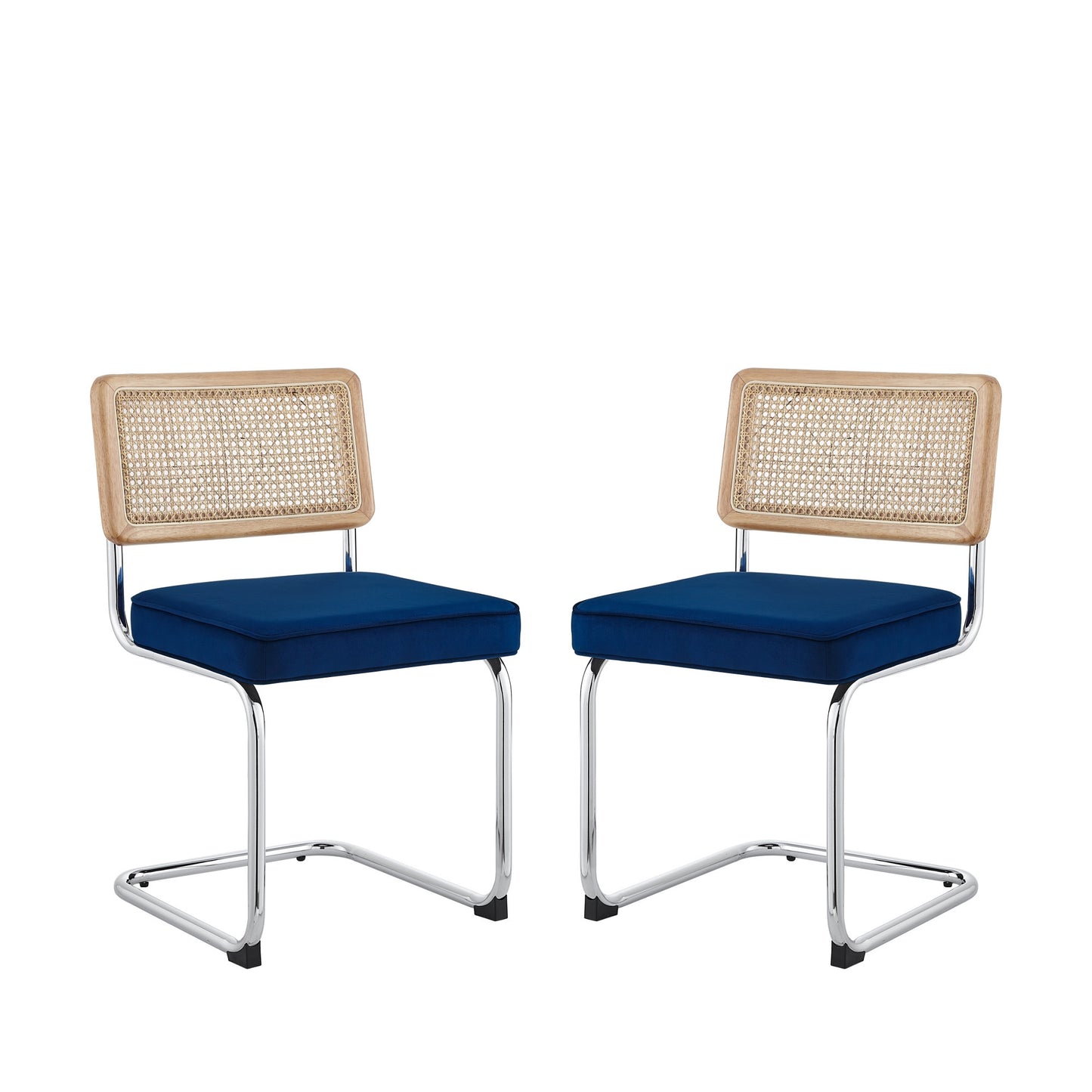 Set of Two Black Upholstered Velvet Dining Side Chairs