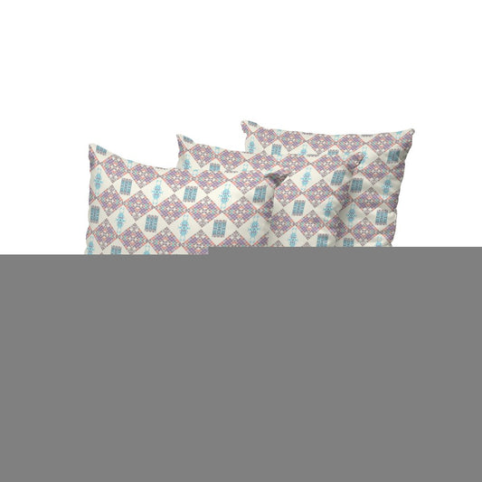 Set of Three 16" Pink and White Geometric Indoor Outdoor Throw
