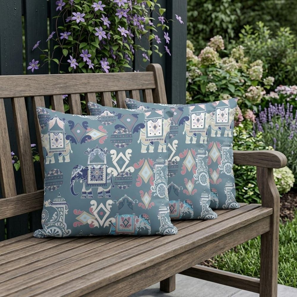 Set of Three 16" Gray and White Elephant Abstract Indoor Outdoor Throw with No Decorative Additions