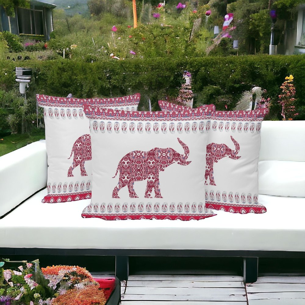 Set of Three 16" Red and White Elephant Does Not Apply Paisley Indoor Outdoor Throw Pillow
