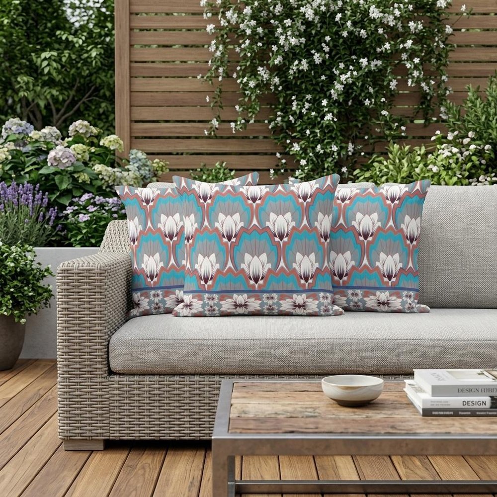 Set of Three 16" Gray and Orange Botanical Indoor Outdoor Throw Pillow Cover and Insert
