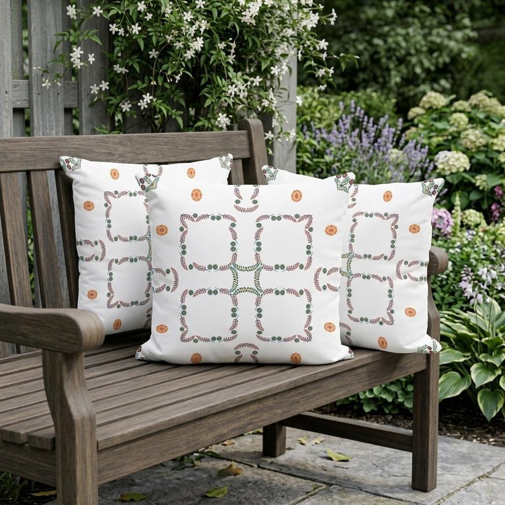 Set of Three 16" Green and White Botanical Indoor Outdoor Throw Pillow Cover and Insert