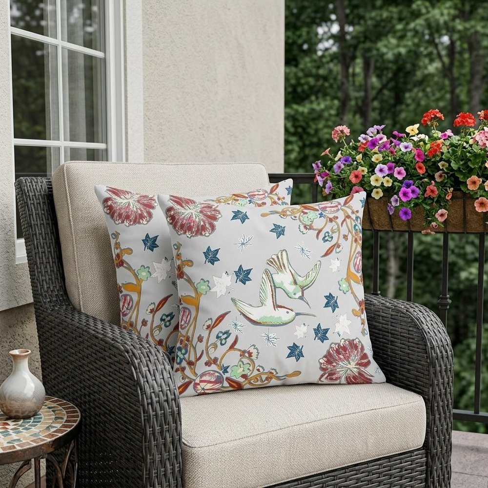 Set of Two 18" Gray Bird Indoor Outdoor Throw Pillow Cover and Insert