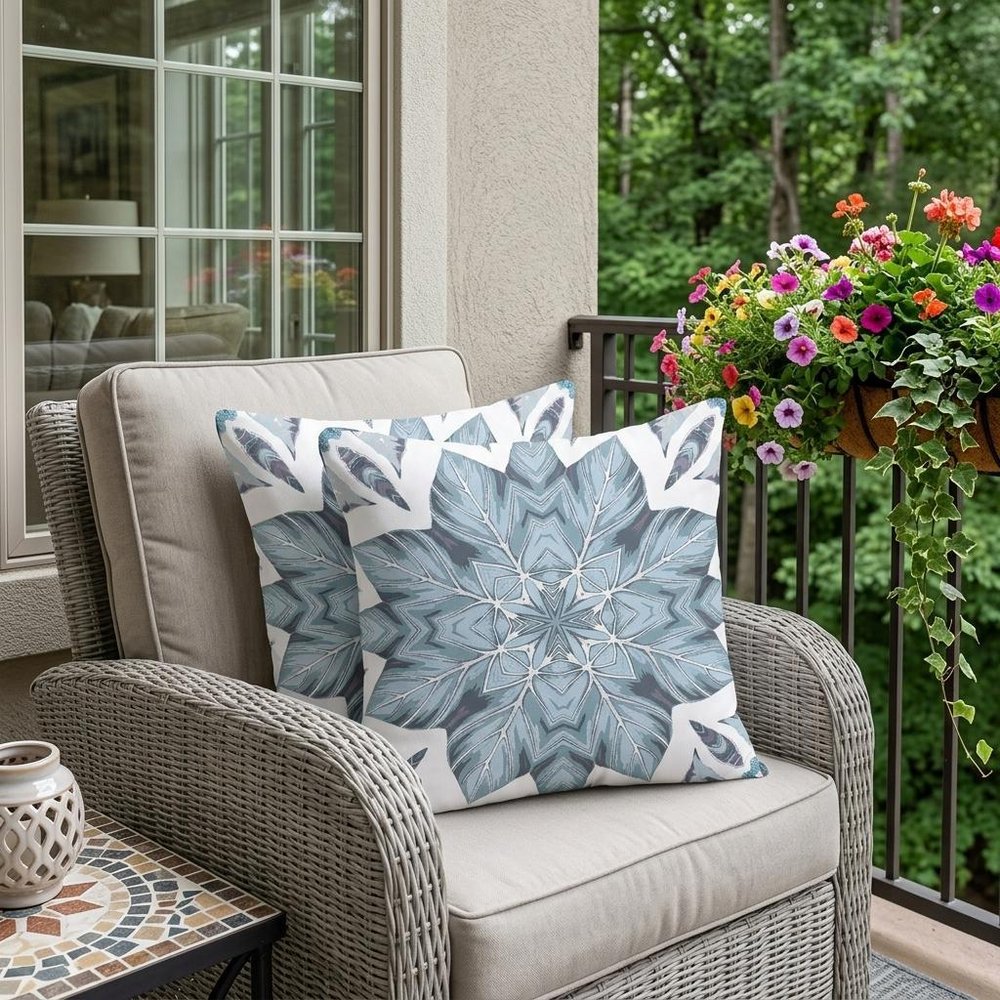 Set of Two 18" Blue Geometric Indoor Outdoor Throw Pillow Cover and Insert