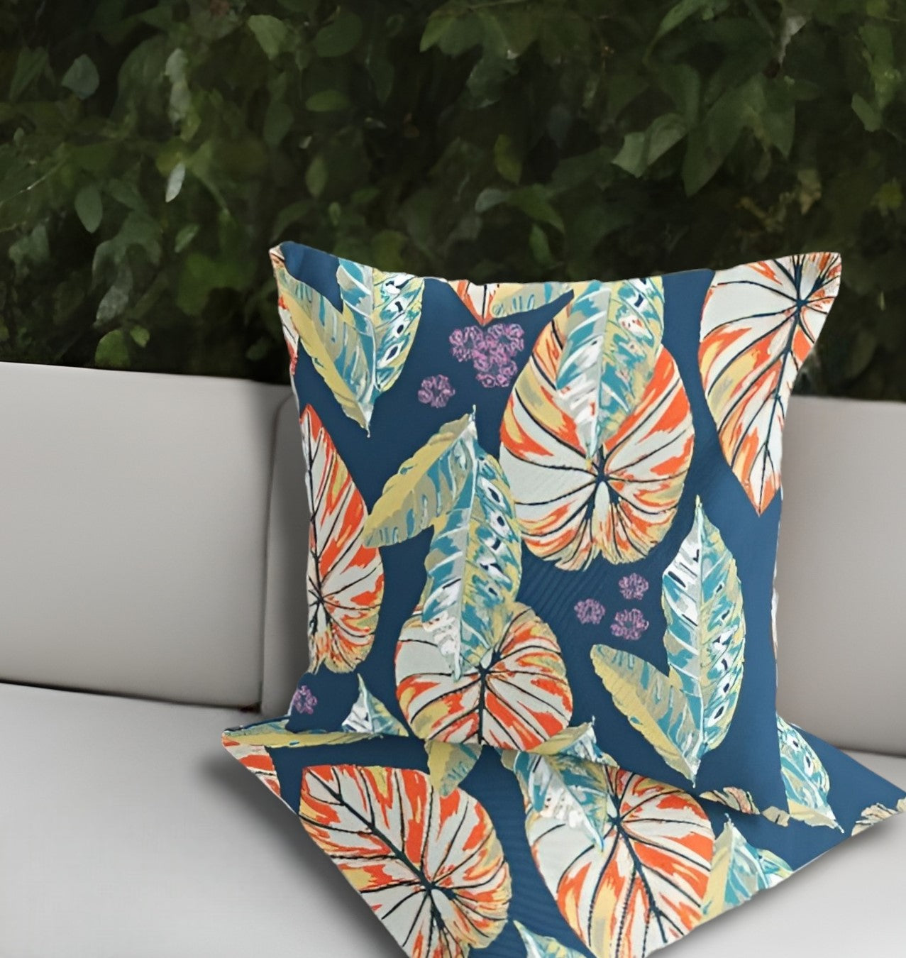 Set of Two 18" Orange Botanical Indoor Outdoor Throw Pillow Cover and Insert