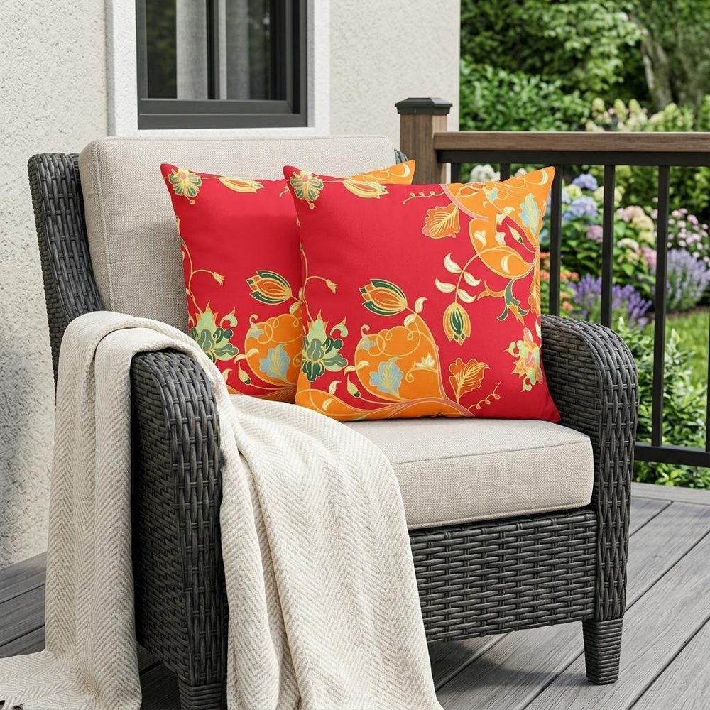 Set of Two 18" Yellow Botanical Indoor Outdoor Throw Pillow Cover and Insert