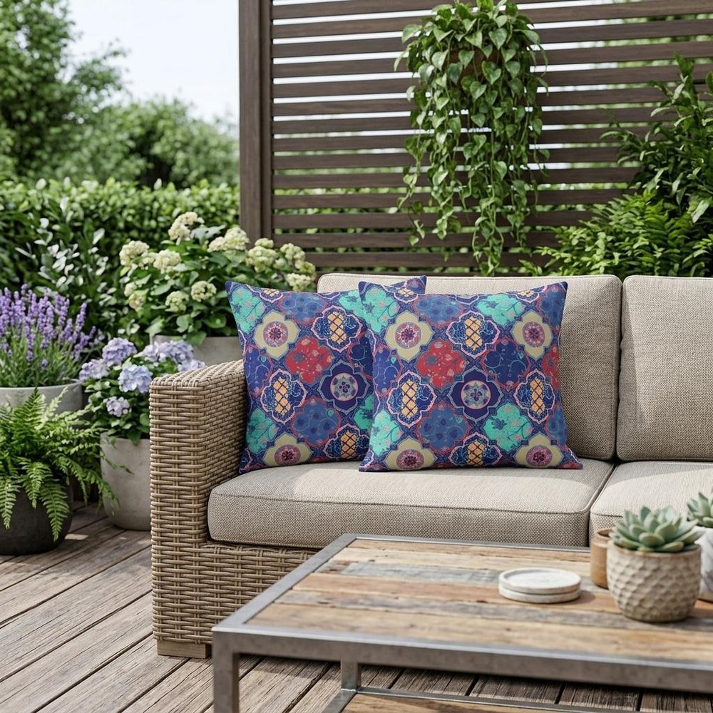 Set of Two 18" Navy Blue Botanical Indoor Outdoor Throw Pillow Cover and Insert