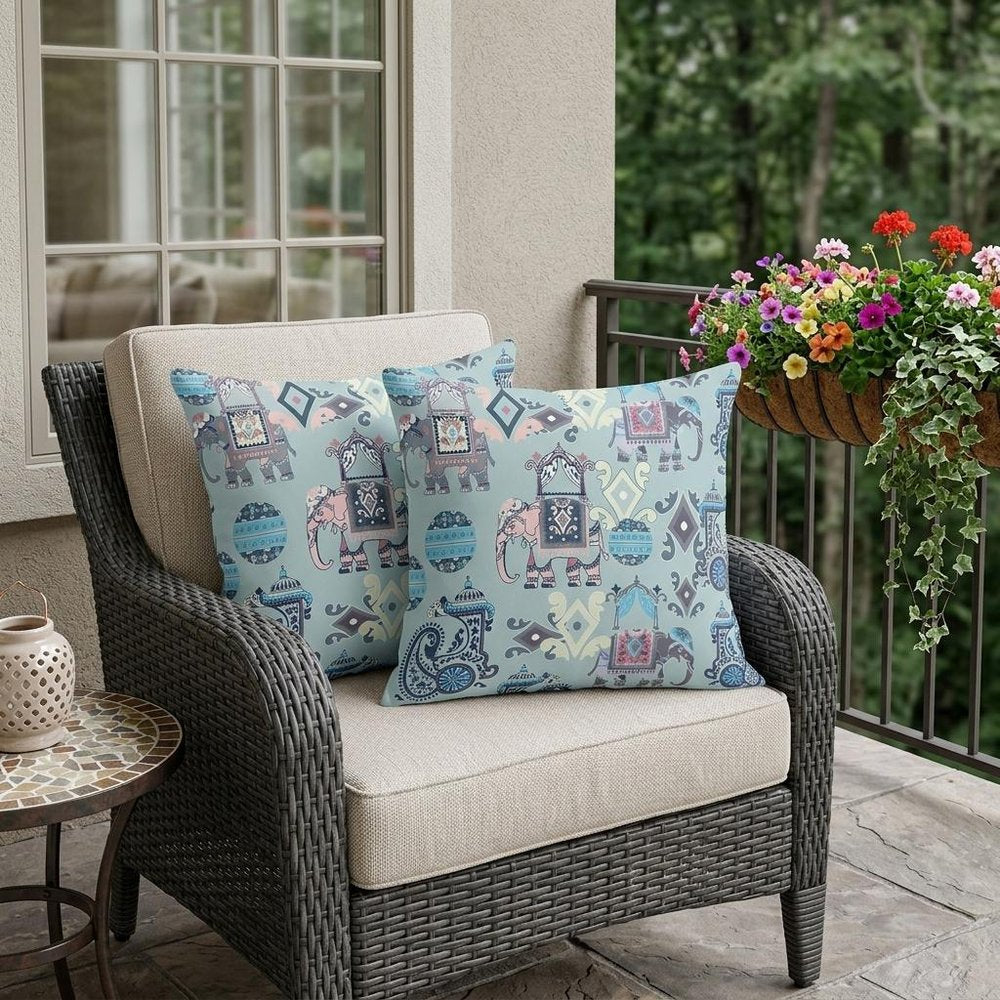 Set of Two 18" Gray Elephant Abstract Indoor Outdoor Throw Pillow Cover and Insert