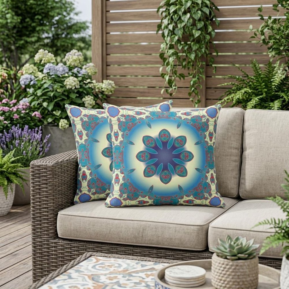 Set of Two 18" Yellow Abstract Indoor Outdoor Throw Pillow Cover and Insert