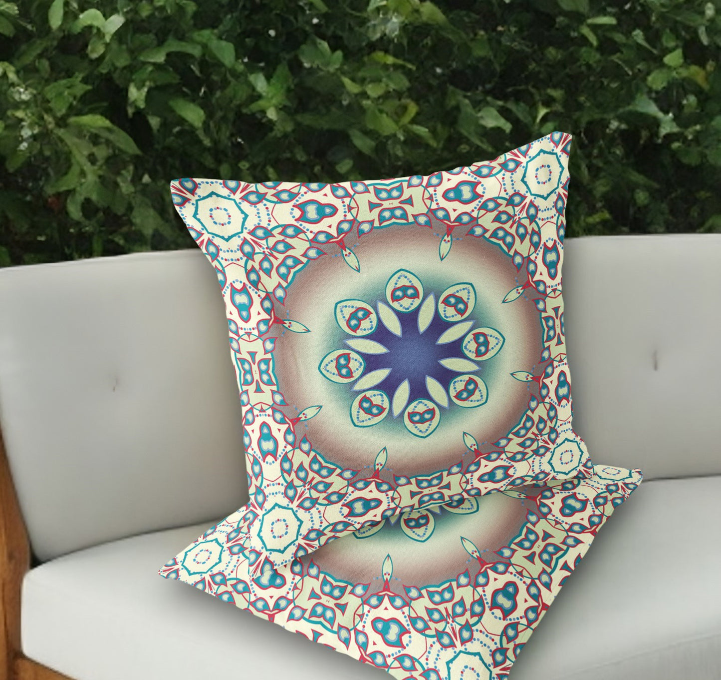 Set of Two 18" Beige Abstract Indoor Outdoor Throw Pillow Cover and Insert
