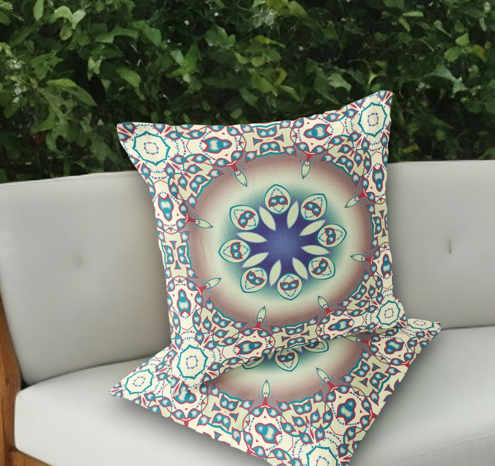 Set of Two 18" Beige Abstract Indoor Outdoor Throw Pillow Cover and Insert