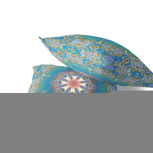 Set of Two 18" Blue Abstract Indoor Outdoor Throw Pillow Cover and Insert