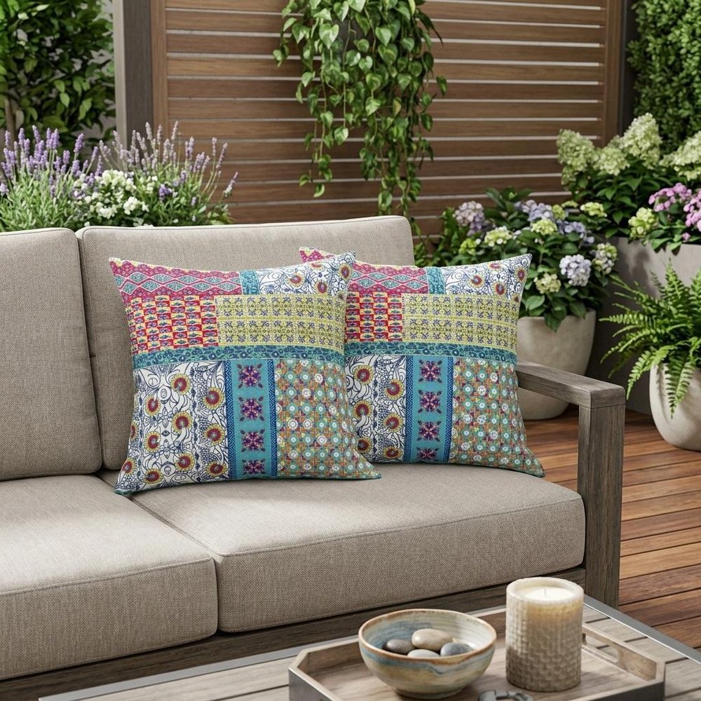 Set of Two 18" Yellow Botanical Indoor Outdoor Throw Pillow Cover and Insert