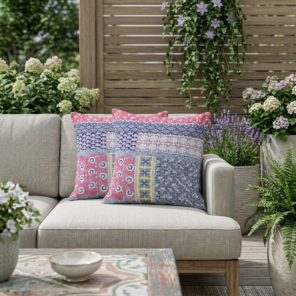 Set of Two 18" Pink Botanical Indoor Outdoor Throw Pillow Cover and Insert