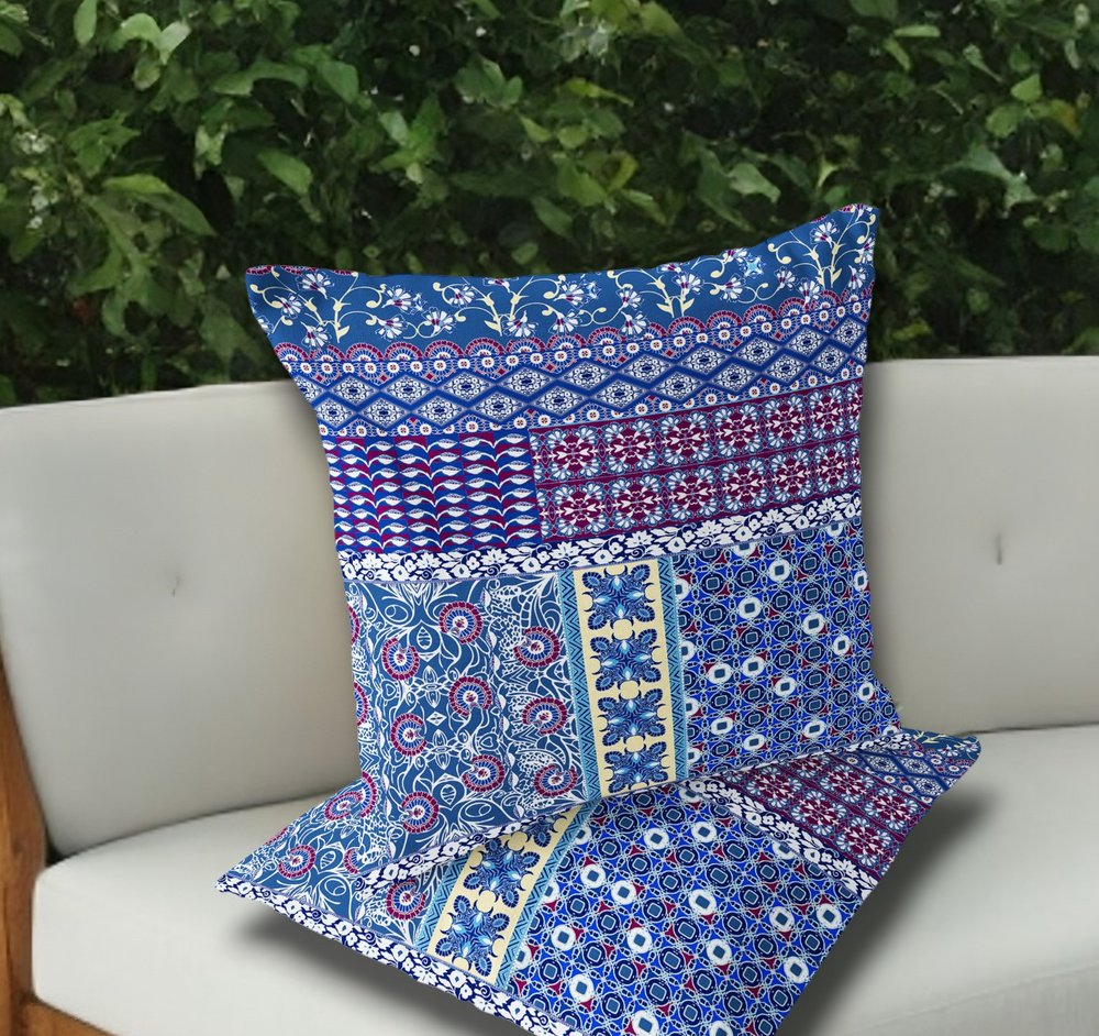 Set of Two 18" Navy Blue Botanical Indoor Outdoor Throw Pillow Cover and Insert
