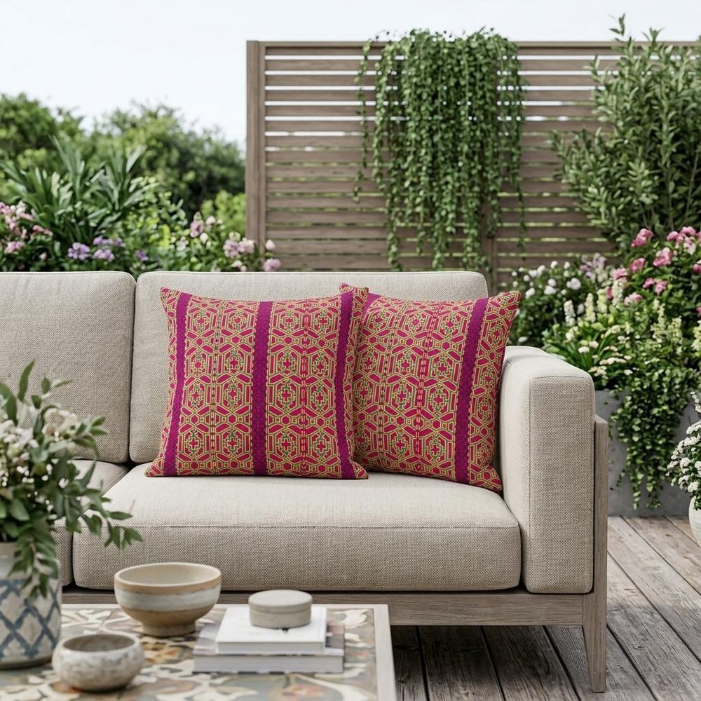 Set of Two 18" Pink Abstract Indoor Outdoor Throw Pillow Cover and Insert