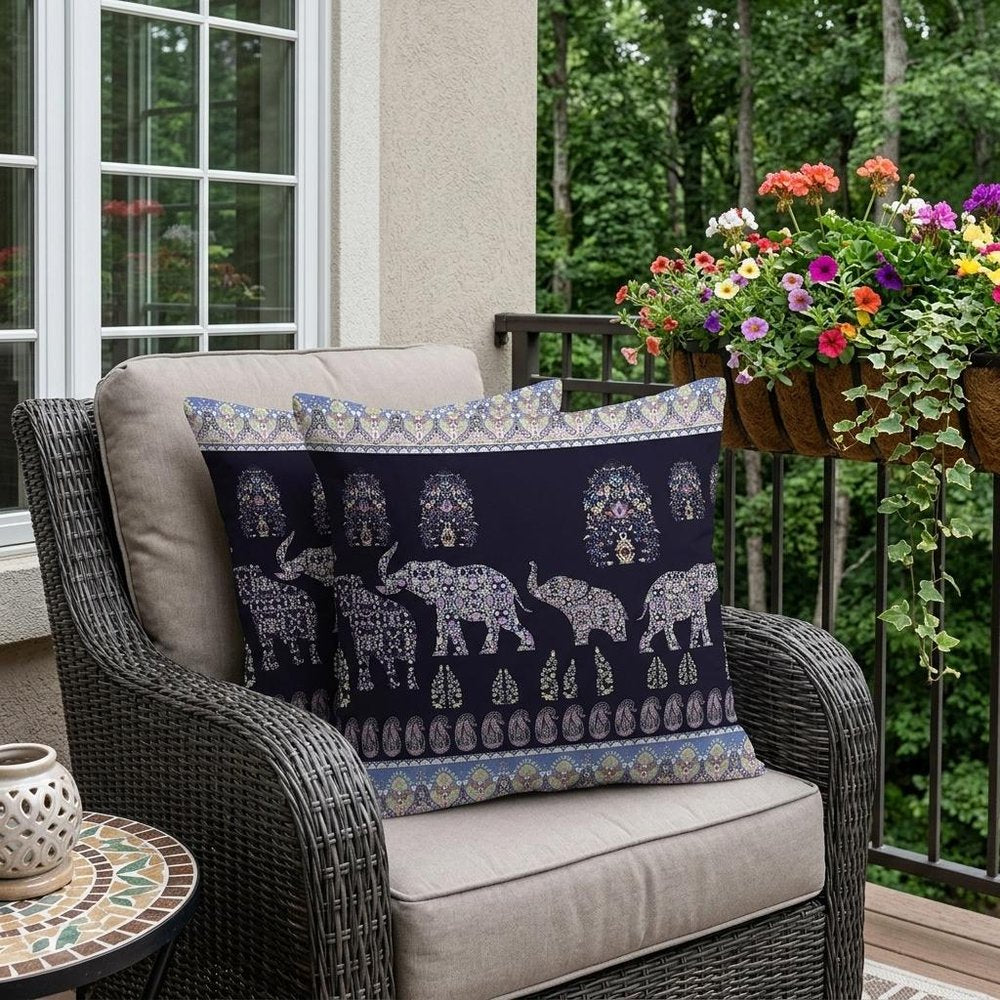 Set of Two 18" Purple Elephant Indoor Outdoor Throw Pillow Cover and Insert